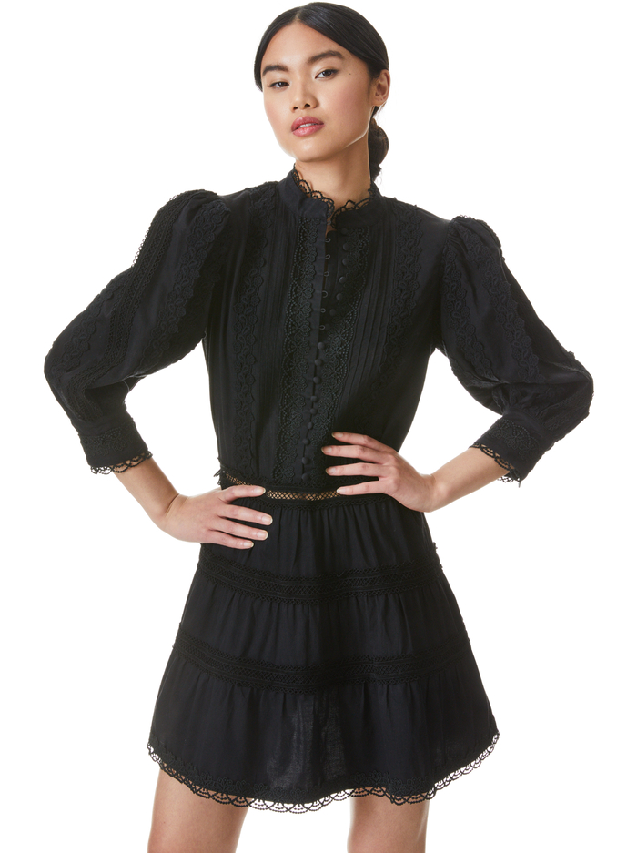 CLARK MANDARIN COLLAR MINI DRESS - BLACK image 2 - Alice And Olivia