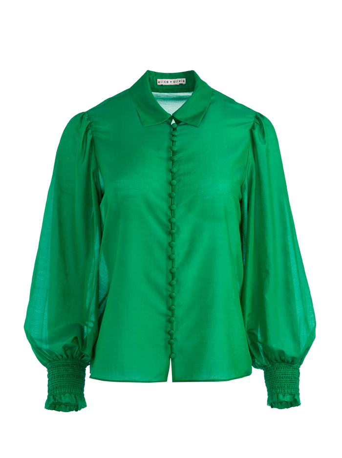JOEY BUTTON FRONT BLOUSE - DARK EMERALD image 5 - Alice And Olivia