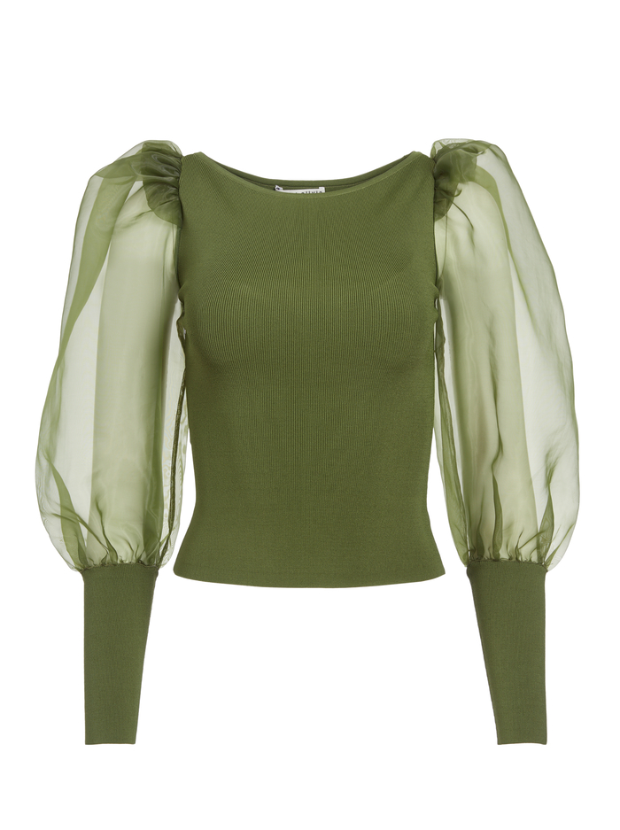 ABELLA PUFF SLEEVE CROP TOP - ARMY GREEN image 5 - Alice And Olivia