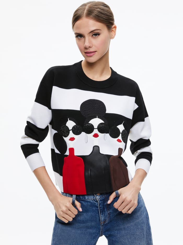 GLEESON STACE FACE PULLOVER - BLACK/SOFT WHITE MULTI - Alice And Olivia