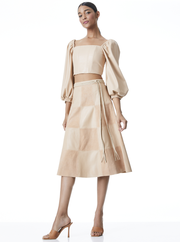 SOSIE SUEDE PATCHWORK MIDI SKIRT - ALMOND image 4 - Alice And Olivia