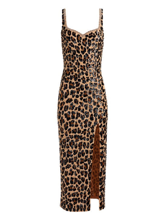 SPOTTED LEOPARD-EVE EMBELLISHED MIDI GOWN