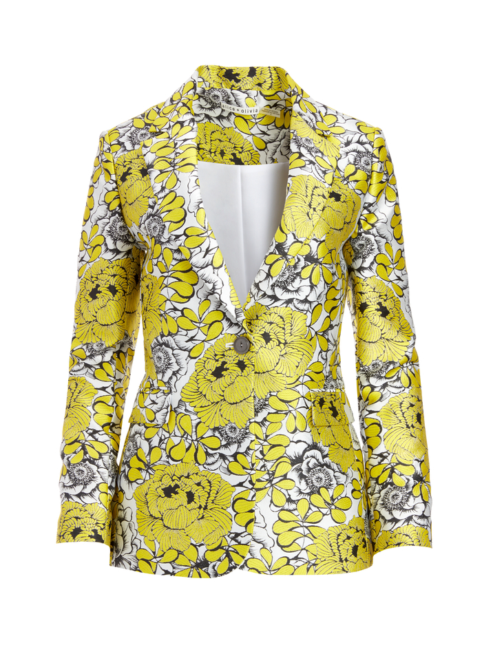 Macey Notch Collar Fitted Blazer In Daffodil/multi | Alice And Olivia