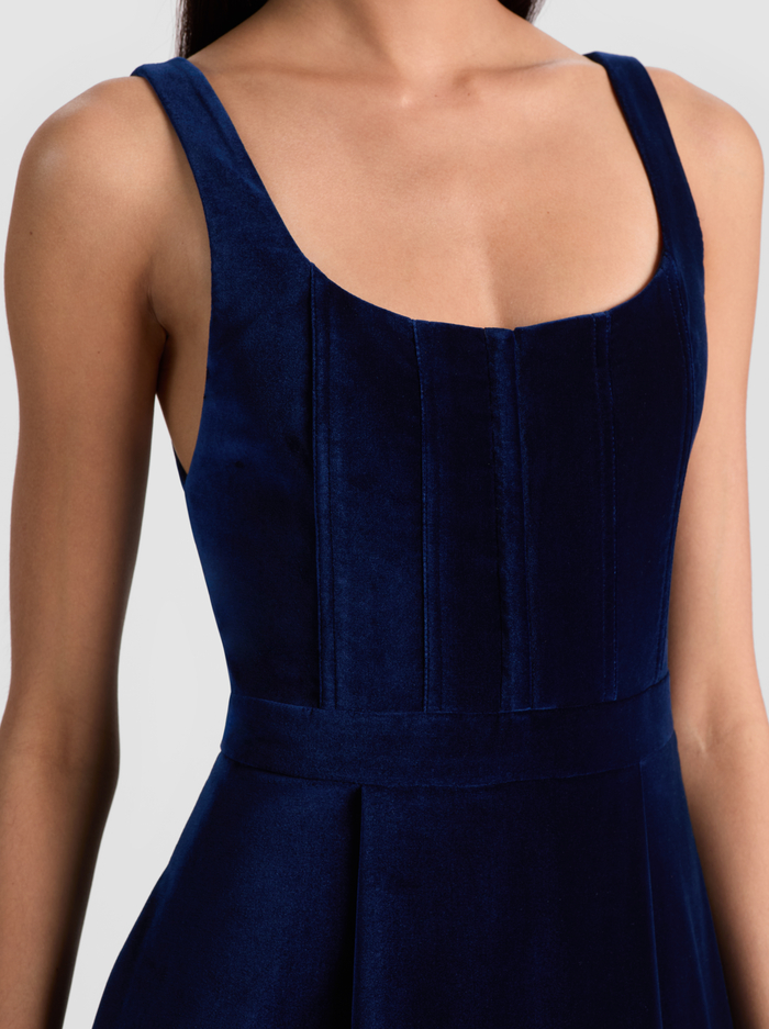 DIANA VELVET STRUCTURED MIDI DRESS - DARK MIDNIGHT BLUE image 1 - Alice And Olivia
