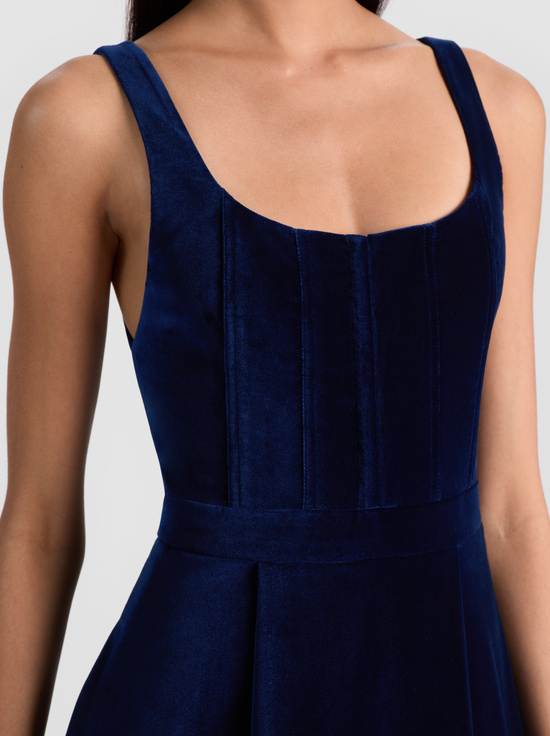 DARK MIDNIGHT BLUE-DIANA VELVET STRUCTURED MIDI DRESS