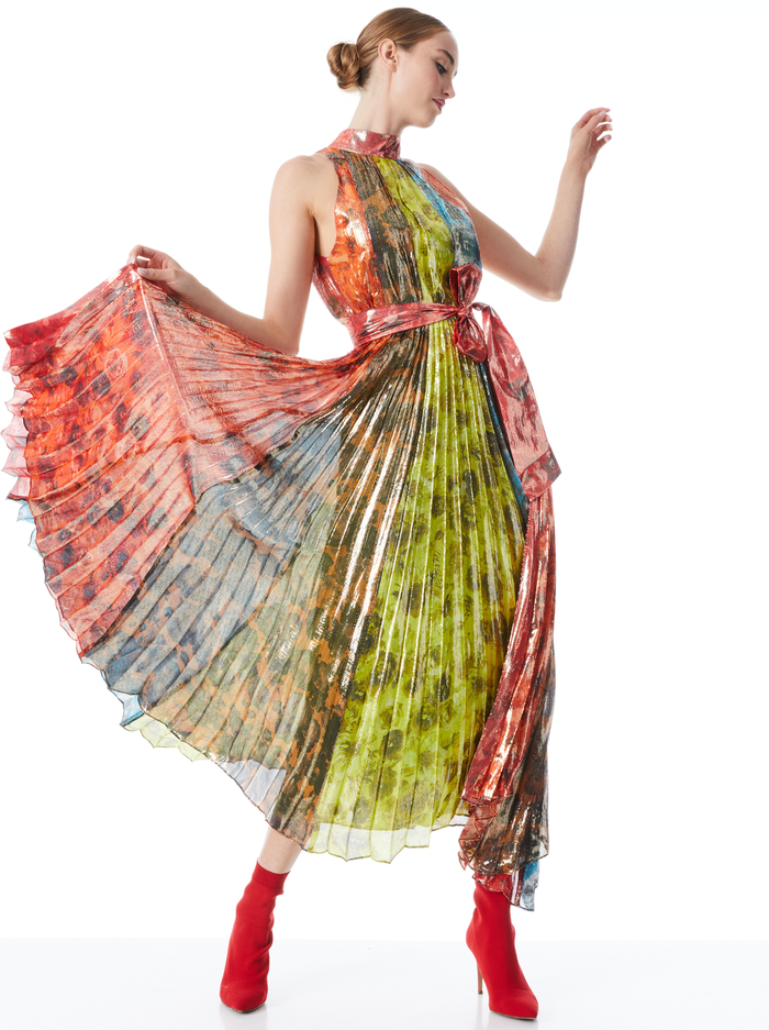 MERTIE MOCK NECK PLEATED MAXI DRESS - MULTI image 2 - Alice And Olivia