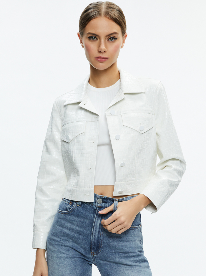 CHLOE VEGAN LEATHER CROPPED JACKET - WHITE - Alice And Olivia
