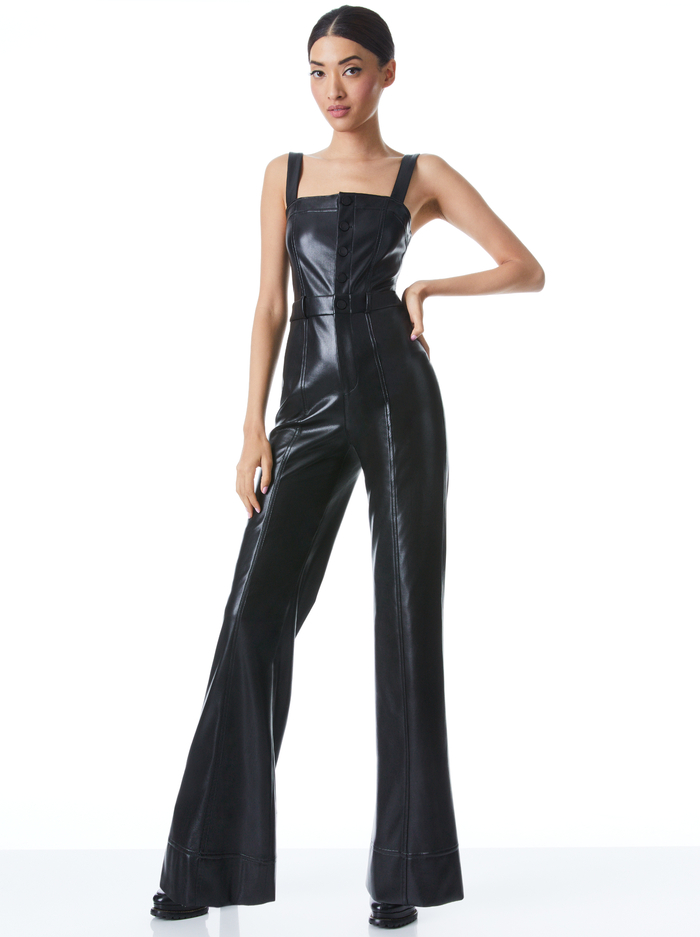 LINETTE VEGAN LEATHER SLEEVELESS JUMPSUIT - BLACK image 4 - Alice And Olivia