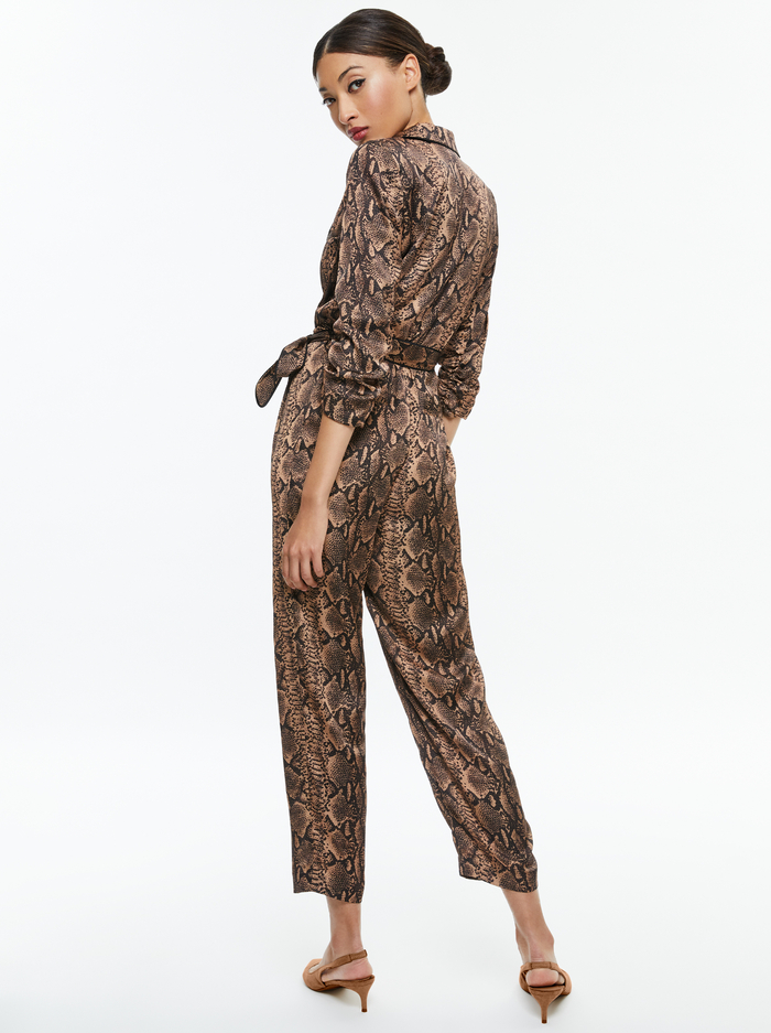 LOUETTA PLEATED TUXEDO JUMPSUIT - CAMEL/BLACK SNAKE image 1 - Alice And Olivia