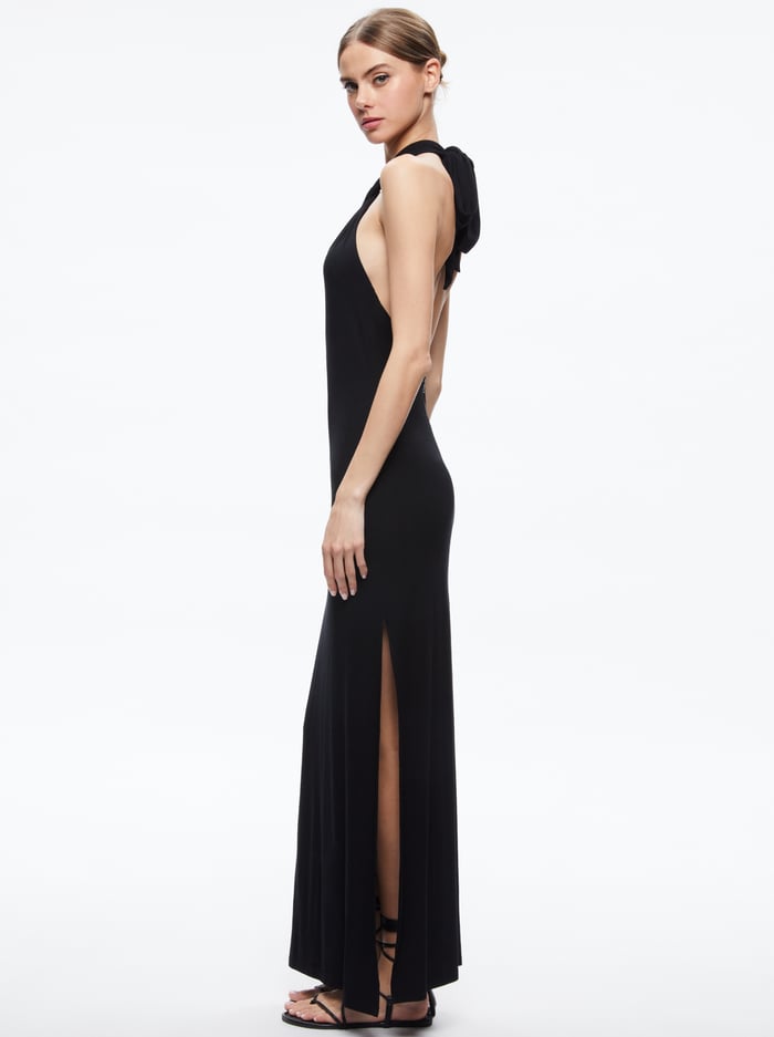 AMAYA HALTER NECK HIGH SLIT DRESS - BLACK image 2 - Alice And Olivia