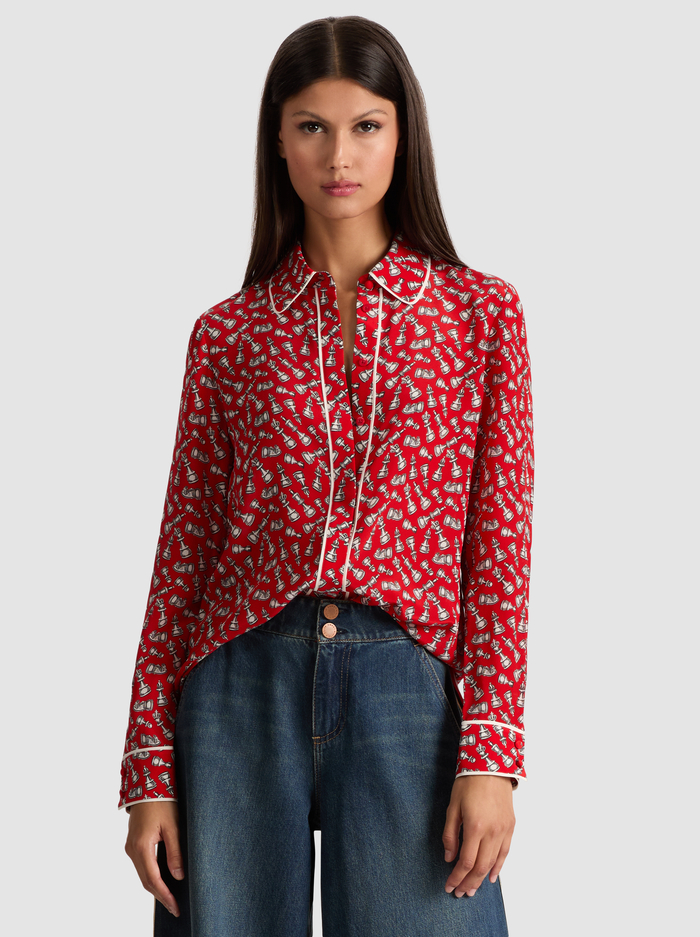 WILLA SILK BLOUSE WITH PIPING - QUEENING - Alice And Olivia