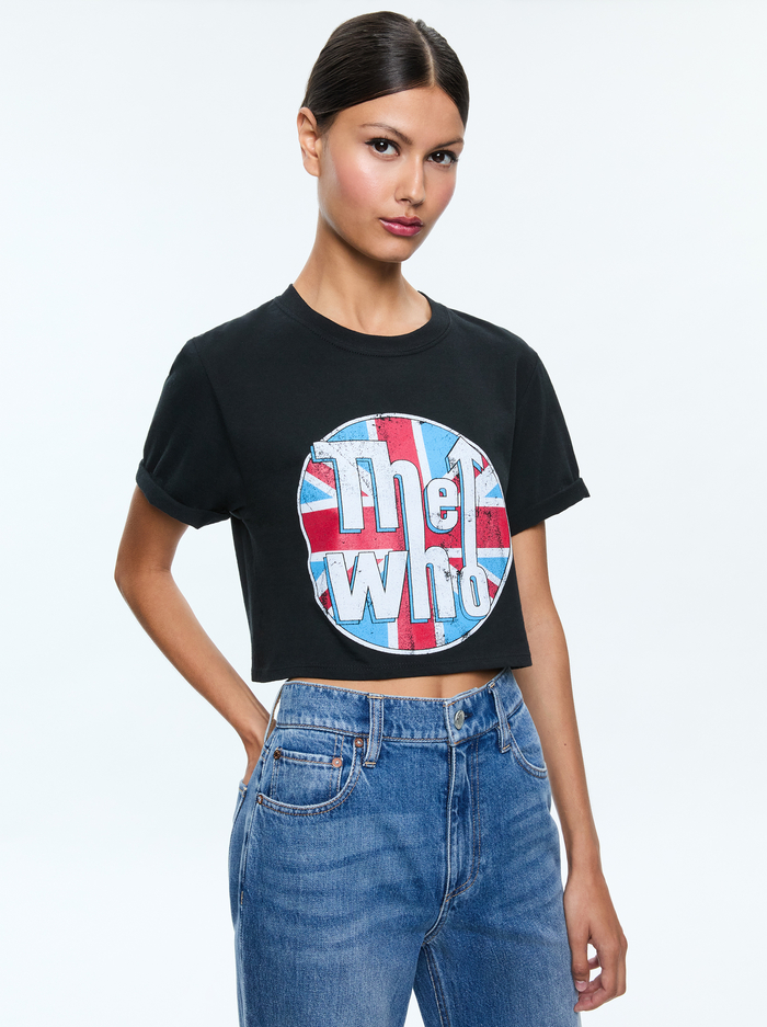MAXIE CROPPED TEE - BLACK/MULTI - Alice And Olivia