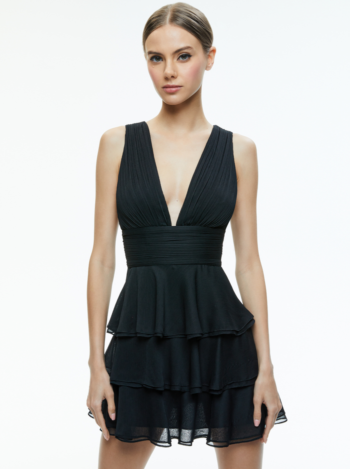 HOLLY RUFFLED MINI DRESS - BLACK image 3 - Alice And Olivia