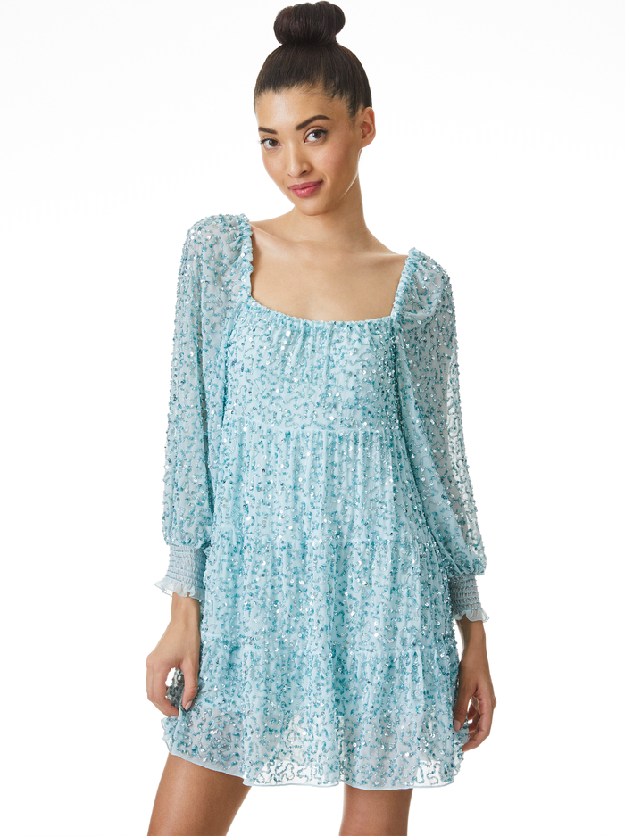 ROWEN SEQUIN EMBROIDERED MINI DRESS - POWDER BLUE image 2 - Alice And Olivia