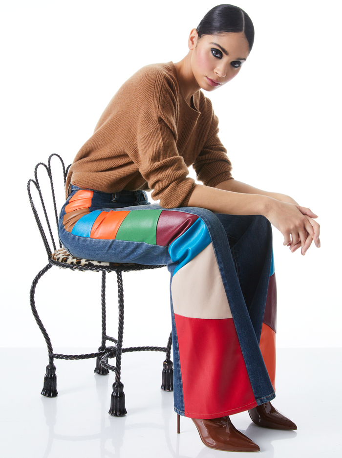 BEAUTIFUL VEGAN LEATHER HIGH WAISTED JEANS - PASADENA BLUE/MULTI image 4 - Alice And Olivia