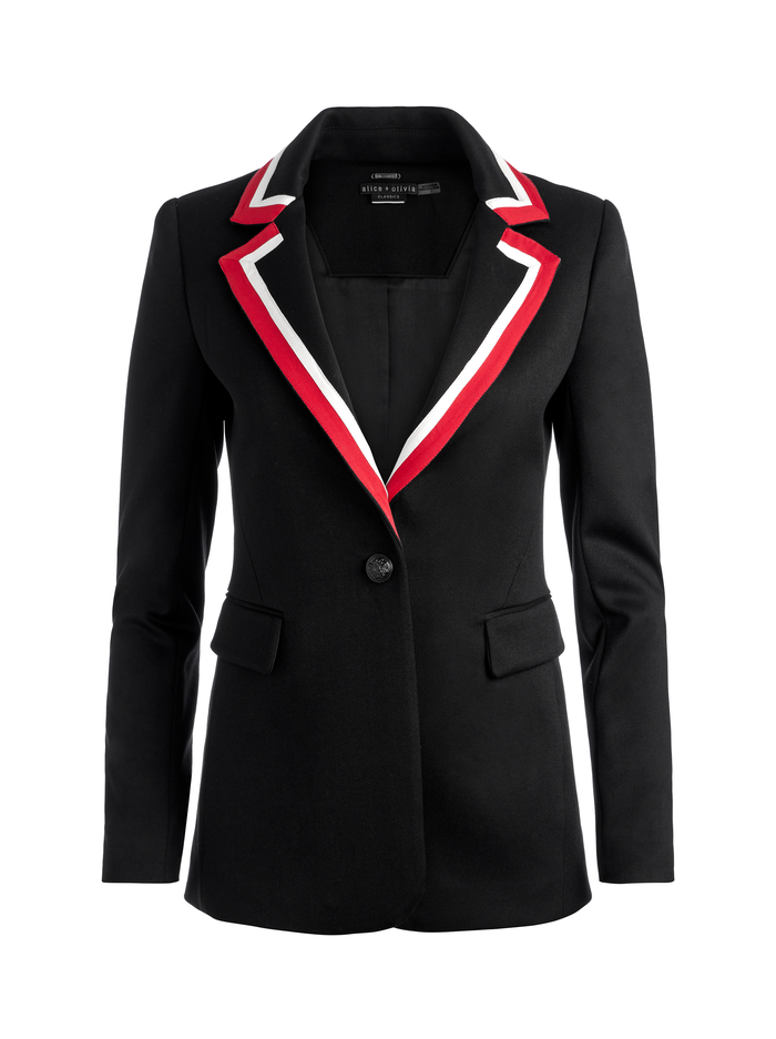MACEY BLAZER WITH CONTRAST STRIPE - BLACK/PERFECT RUBY image 5 - ALICE + OLIVIA