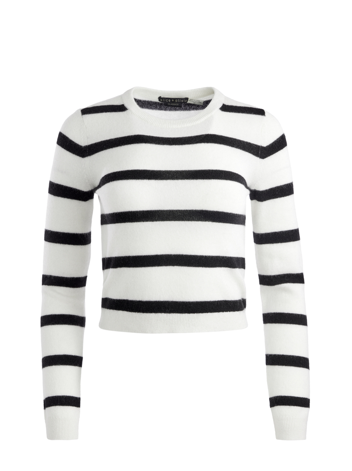 LUNA STRIPED CREWNECK - ECRU/BLACK image 5 - Alice And Olivia