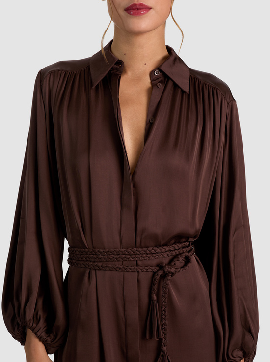DARK CHOCOLATE-MARGAUX TIE FRONT MINI DRESS