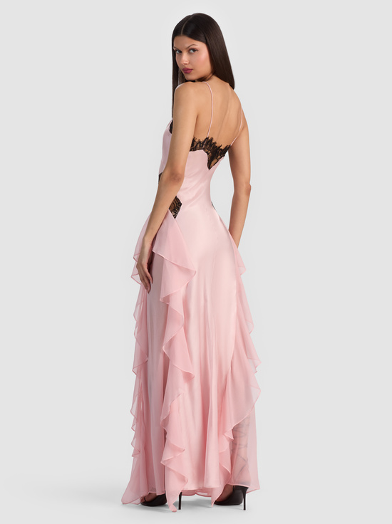 ENGLISH ROSE/BLACK-SHELBA RUFFLED GOWN