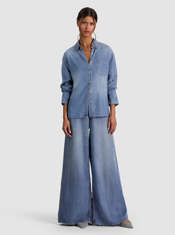 FINELY OVERSIZED DENIM BUTTON DOWN - FLORENCE VINTAGE BLUE image 1 - ALICE + OLIVIA