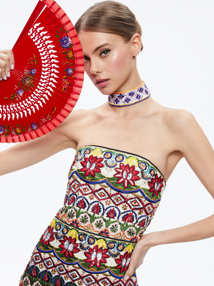 GEORGIE CHOKER STRAPLESS GOWN - CHAMPAGNE/MULTI image 3 - Alice And Olivia