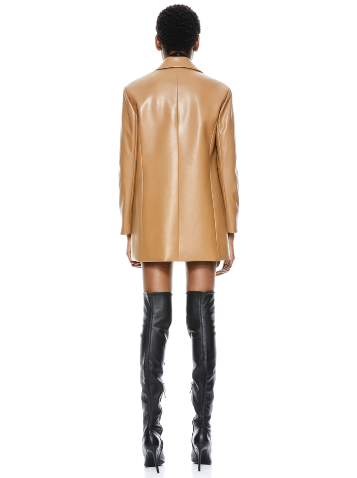 DUNN ROLL CUFF VEGAN LEATHER BLAZER - CAMEL image 1 - Alice And Olivia