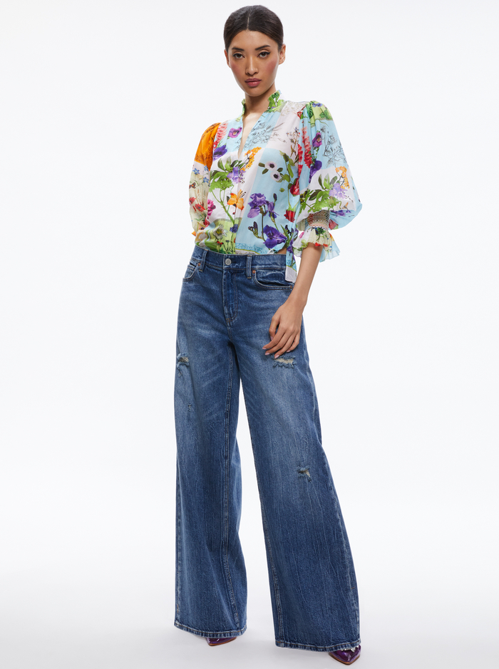 ILAN SMOCKED SLEEVE BUTTON FRONT BLOUSE - MAKE A STATEMENT image 2 - Alice And Olivia