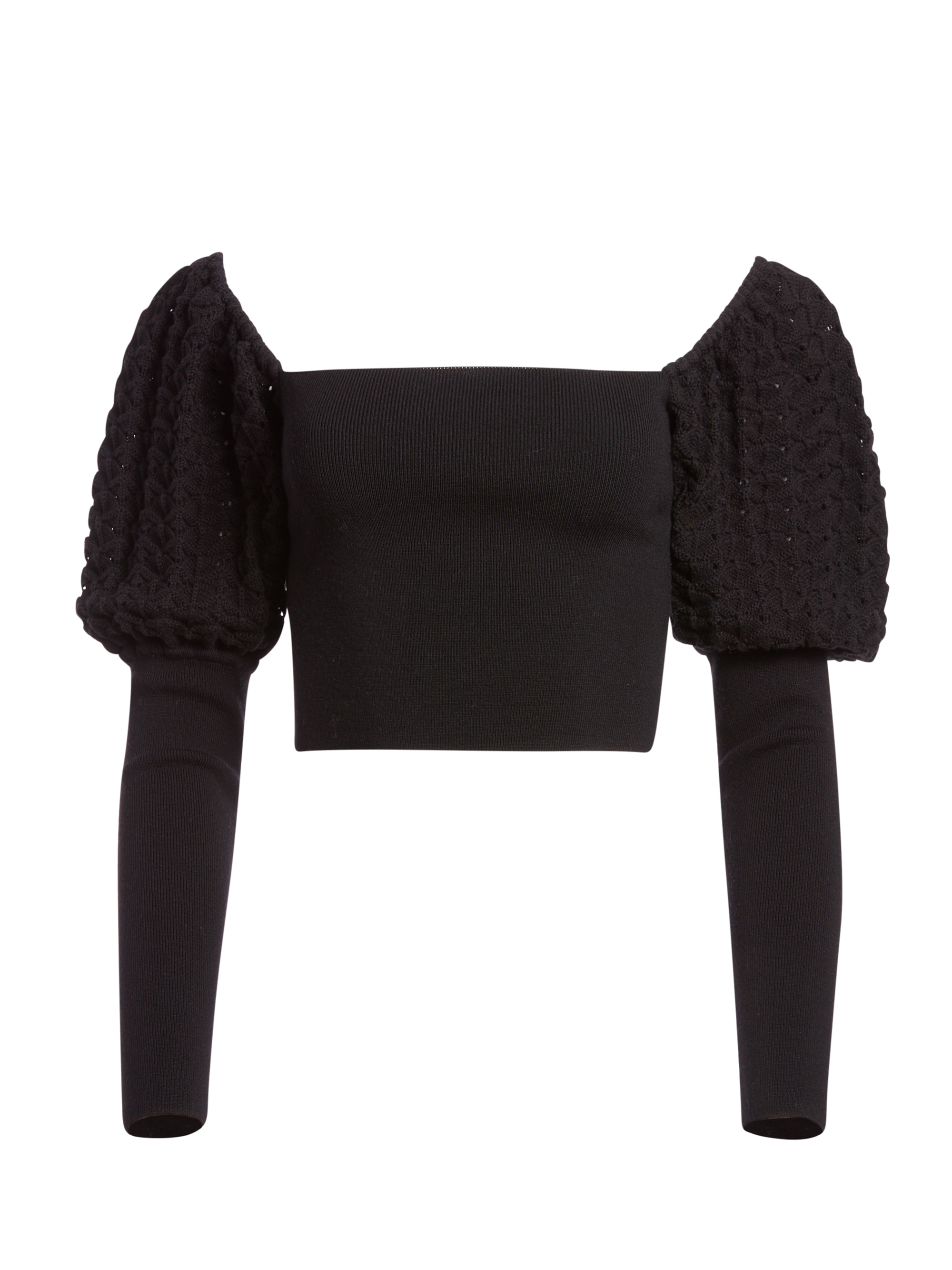 Evalee Puff Sleeve Cropped Sweater In Black | Alice And Olivia