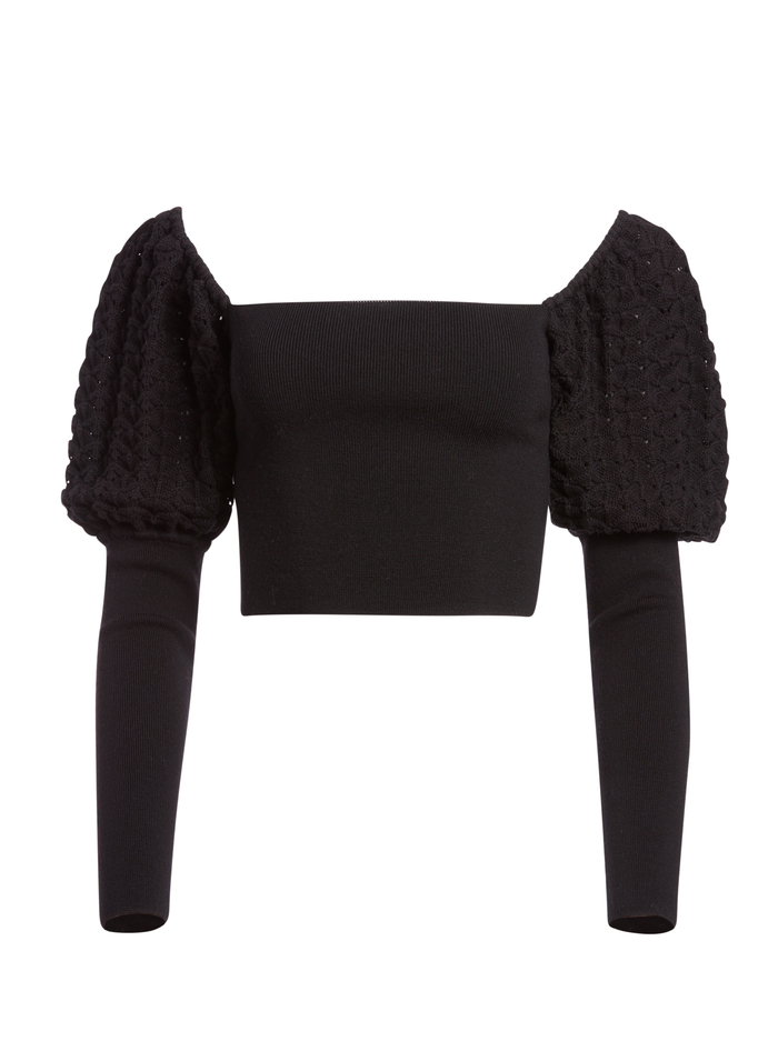 EVALEE PUFF SLEEVE CROPPED SWEATER - BLACK image 5 - Alice And Olivia
