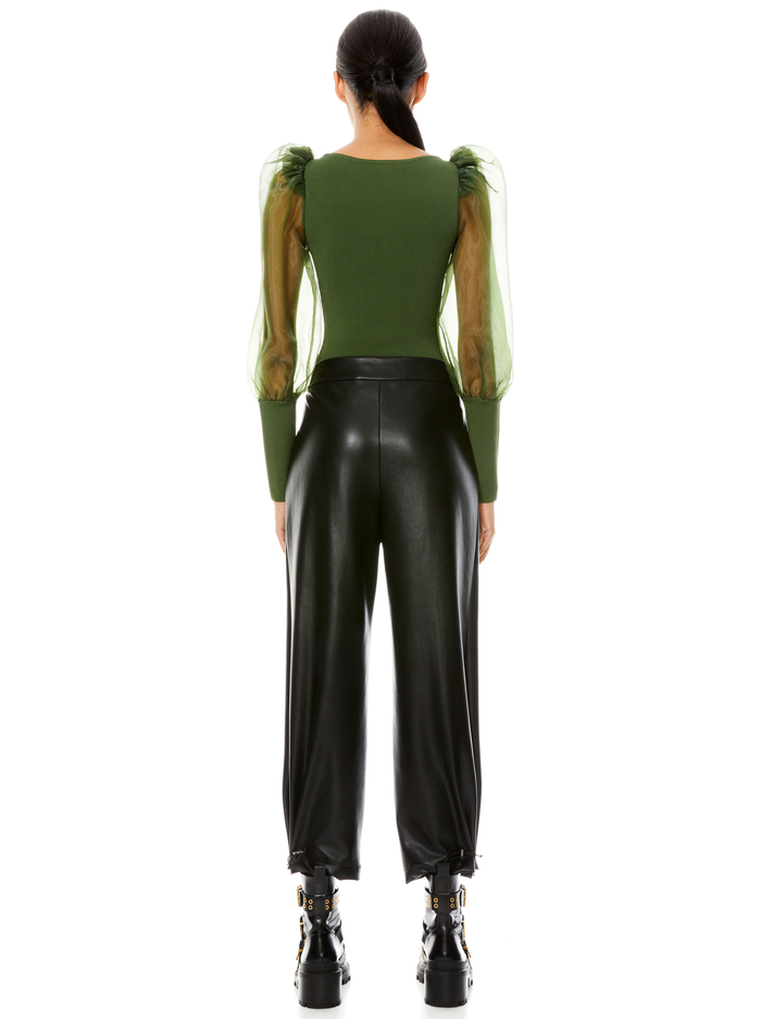 ABELLA PUFF SLEEVE CROP TOP - ARMY GREEN image 1 - Alice And Olivia