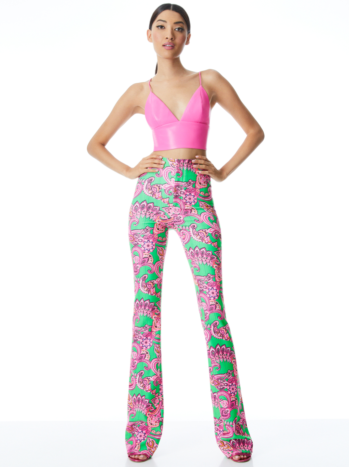 TEENY FLARE PANT - SPRING PAISLEY GARDEN GREEN image 4 - Alice And Olivia