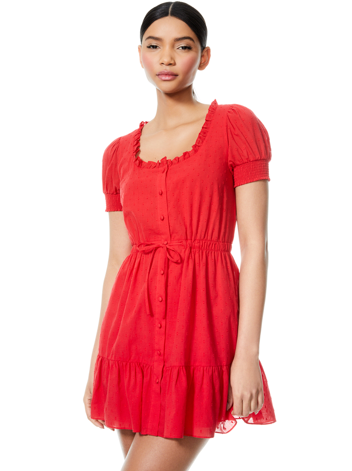 AVI BUTTON DOWN MINI DRESS - BRIGHT POPPY image 2 - Alice And Olivia