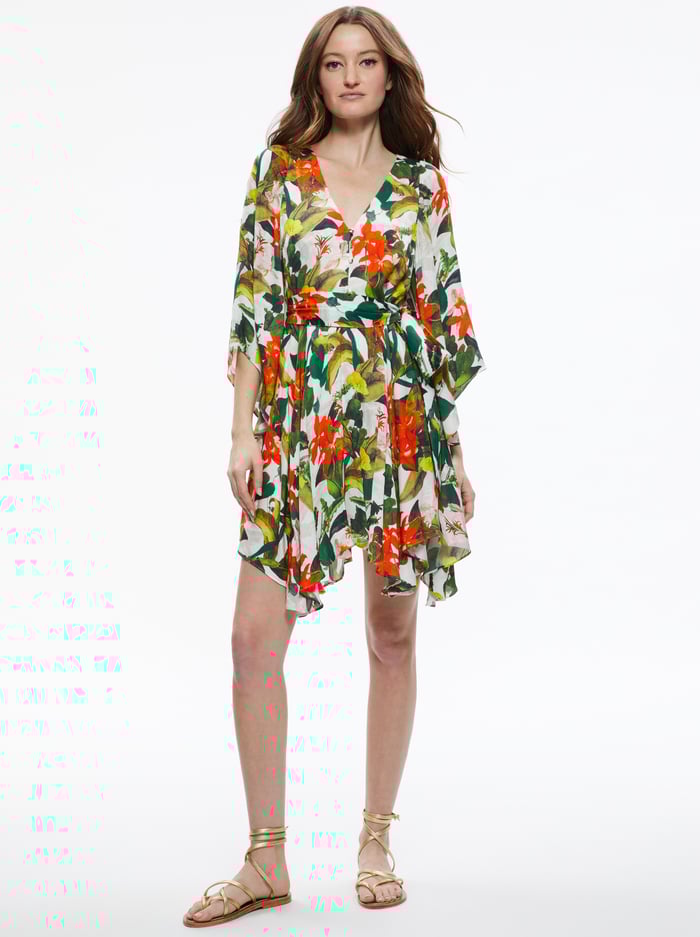 MARVA BELTED MINI DRESS - TROPICAL SUNRISE OFF WHITE - Alice And Olivia
