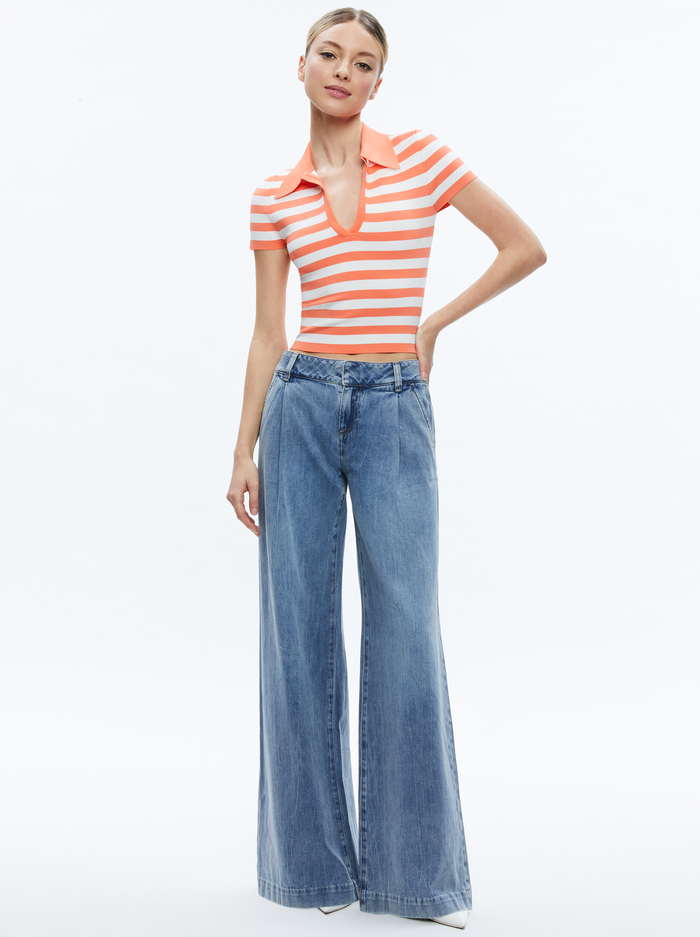 MARTHA STRIPED POLO - CORAL/SOFT WHITE image 4 - Alice And Olivia
