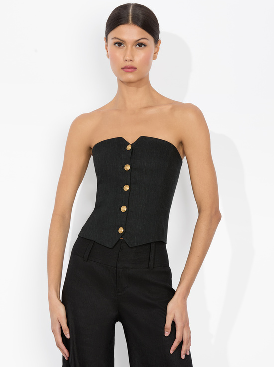 BLACK-KELCEY STRAPLESS LINEN VEST