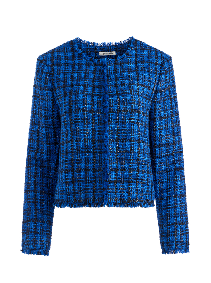 KIDMAN JACKET WITH FRINGE - ROYALTY/BLACK image 5 - Alice And Olivia