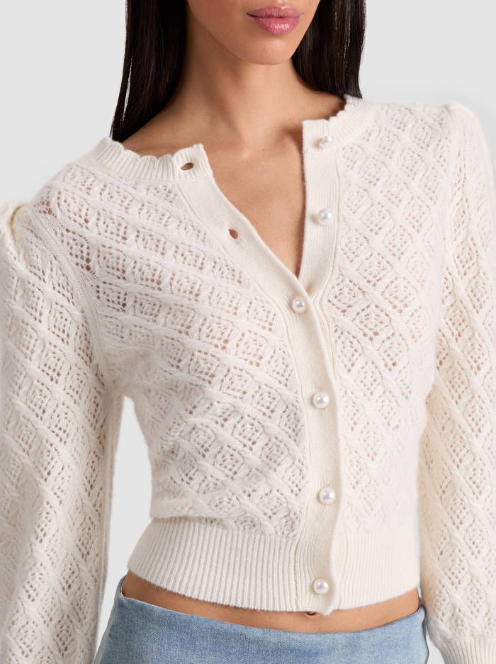 DORIS POINTELLE CARDIGAN - ECRU image 3 - Alice And Olivia