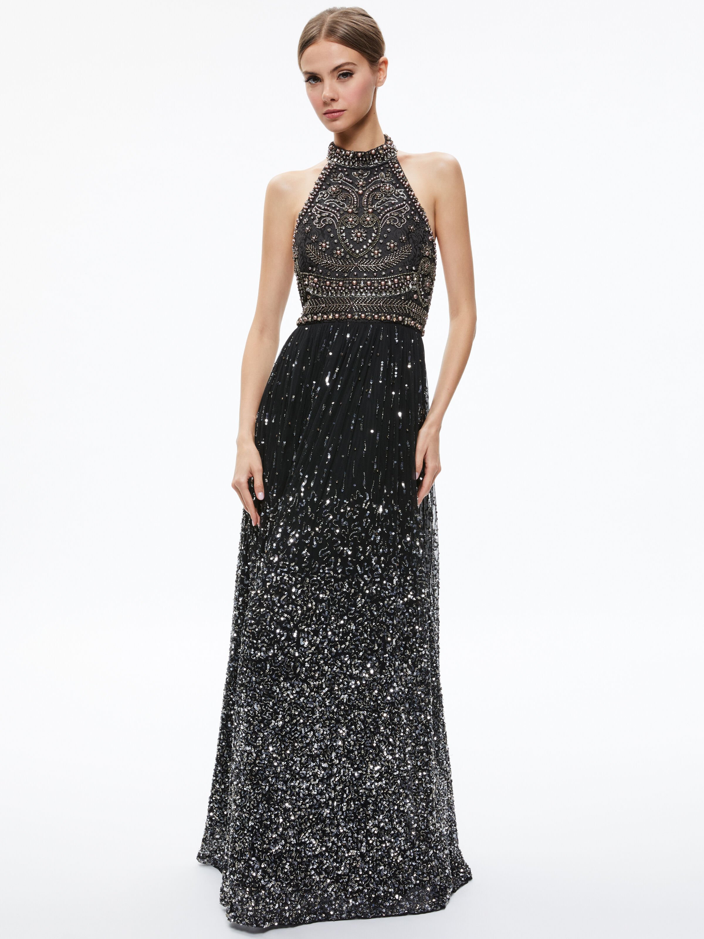 Jael Embellished Halter Neck Maxi Gown In Black multi Alice And