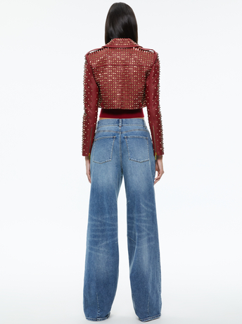 BORDEAUX-KRISHNA LEATHER CROPPED MOTO JACKET