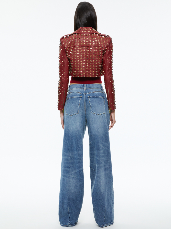 KRISHNA LEATHER CROPPED MOTO JACKET - BORDEAUX image 1 - Alice And Olivia