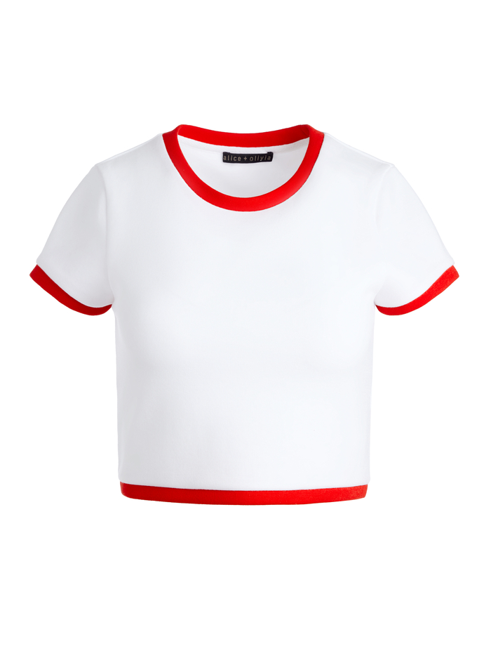 BABY TEE - OFF WHITE/BRIGHT RUBY image 5 - Alice And Olivia