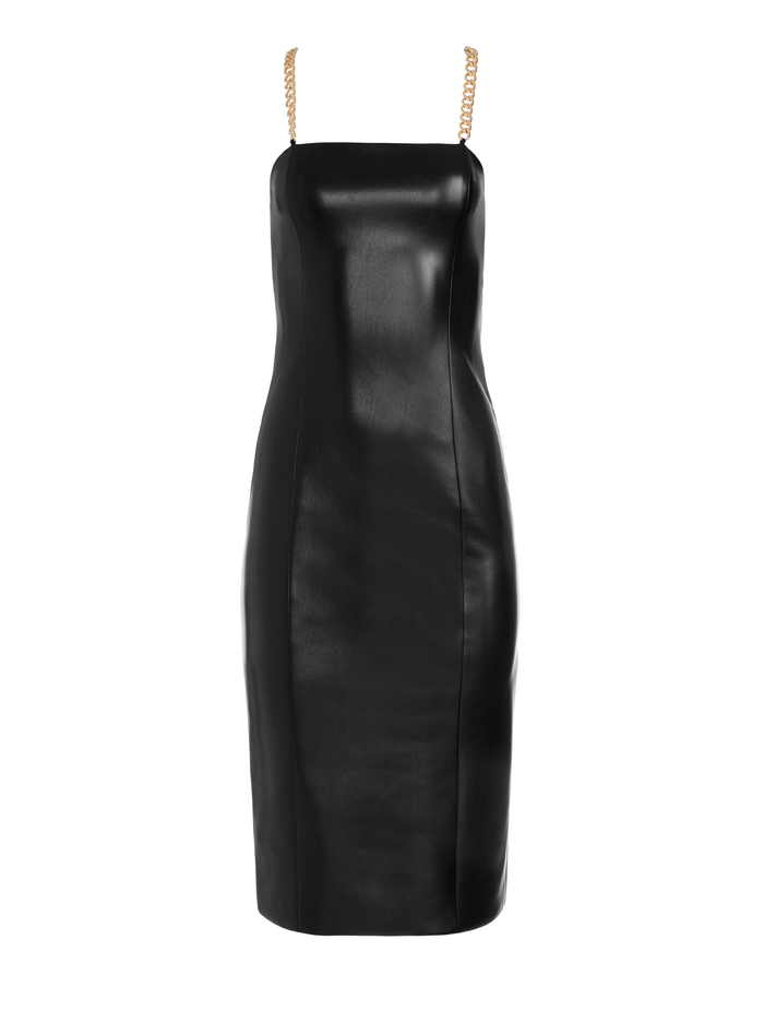 FIFI CHAIN STRAP VEGAN LEATHER MIDI DRESS - BLACK image 5 - Alice And Olivia