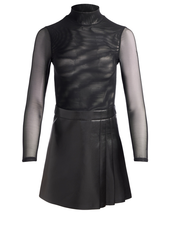 BLACK-CHARA VEGAN MINI DRESS