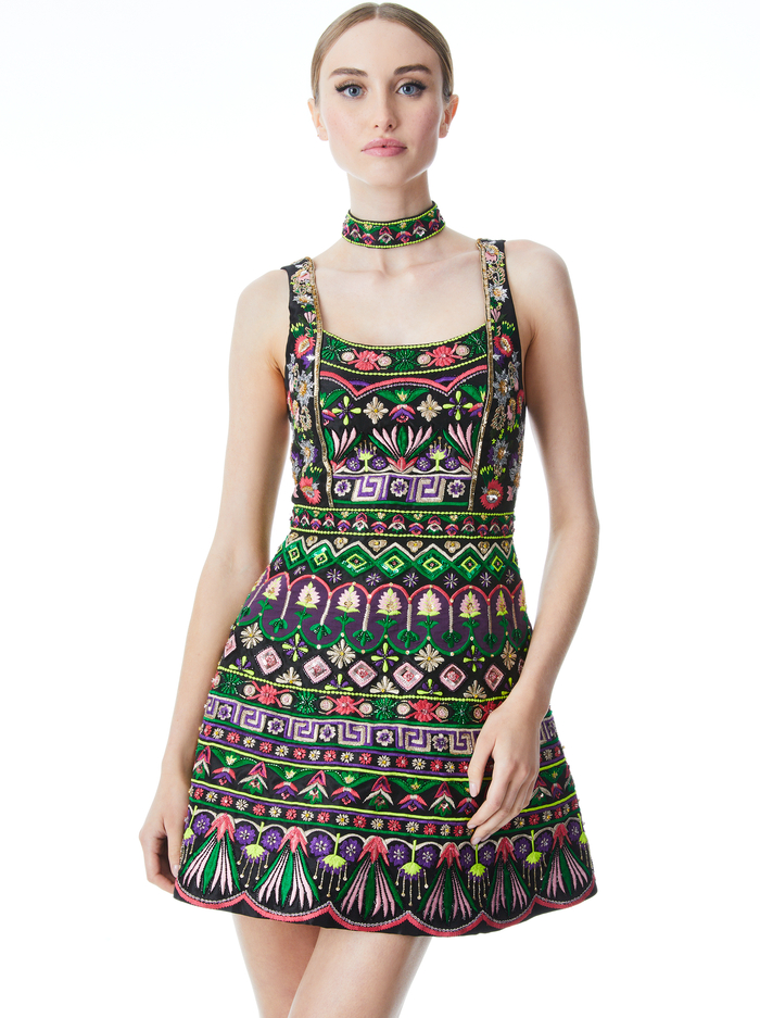 TRICIA EMBELLISHED MINI GOWN DRESS - BLACK/MULTI image 2 - ALICE + OLIVIA