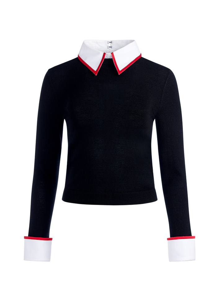 PORLA COLLARED SWEATER - BLACK/PERFECT RUBY image 5 - Alice And Olivia