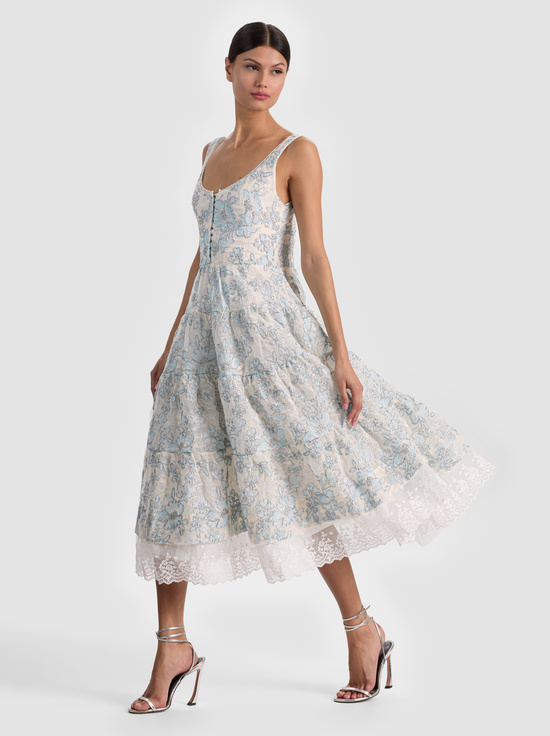 OFF WHITE/CAROLINA BLUE-CHARLOTTE LACE MIDI DRESS
