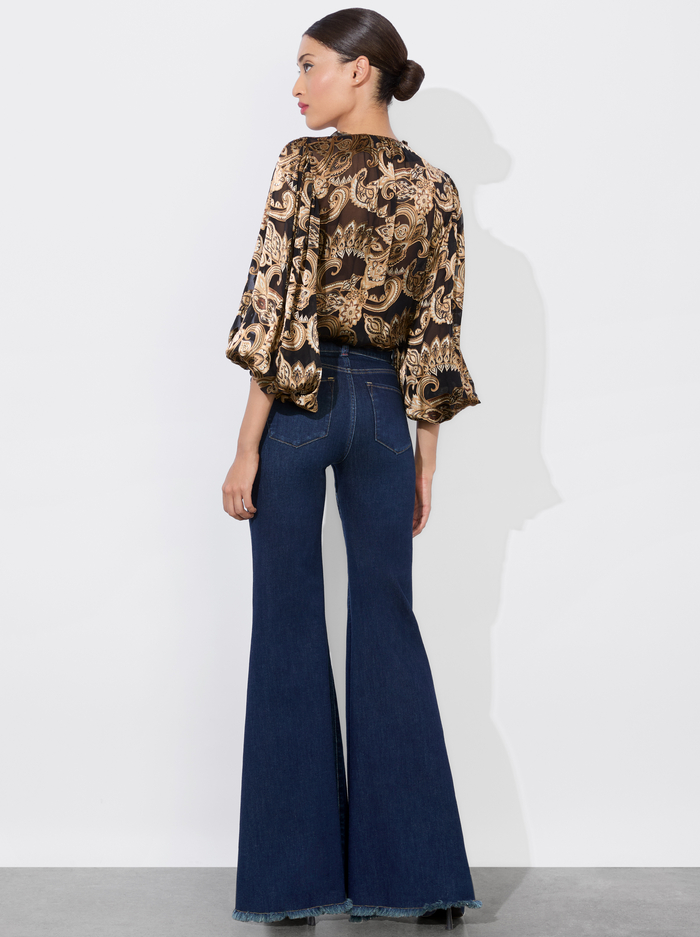 BETSIE RUFFLED BLOUSE - SPRING PAISLEY BLACK image 2 - Alice And Olivia