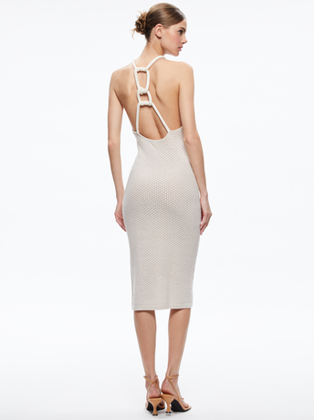 JOVI POINTELLE CORD BACK HALTER DRESS