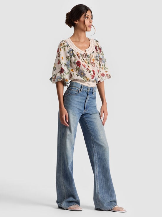 PROVENCE FLORAL SM-CHERELLE BUTTON DOWN BLOUSE
