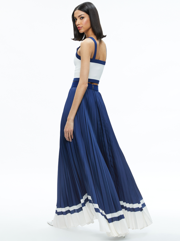 KATZ PLEATED MAXI SKIRT - INDIGO/OFF WHITE image 2 - Alice And Olivia